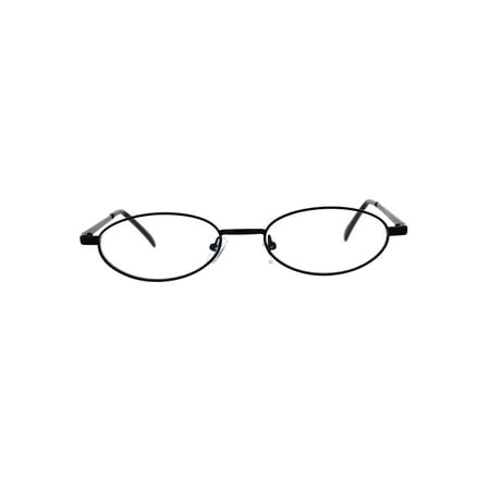 Extra Narrow Oval Metal Rim Round Retro Vintage Clear Lens Eye Glasses Black