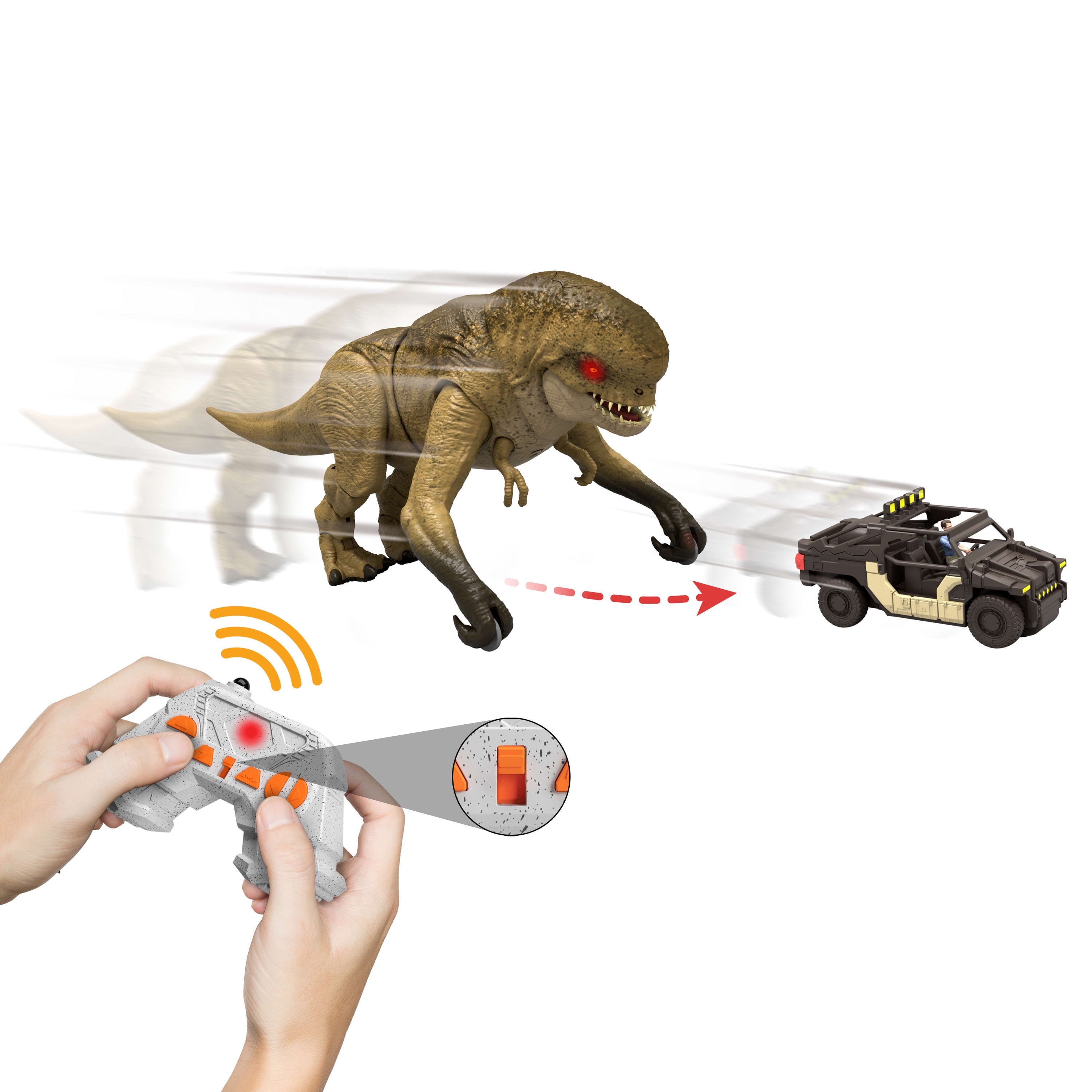 Jurassic World Rebirth Track N Chomp Distortus Rex & Vehicle, Remote Control, Lights & Growl & Chomp - Walmart Exclusive, Thrills and chills! The Track 'N Chomp Distortus Rex and off-road vehicle let you recreate the excitement of Jurassic World Rebirth with Remote Control!