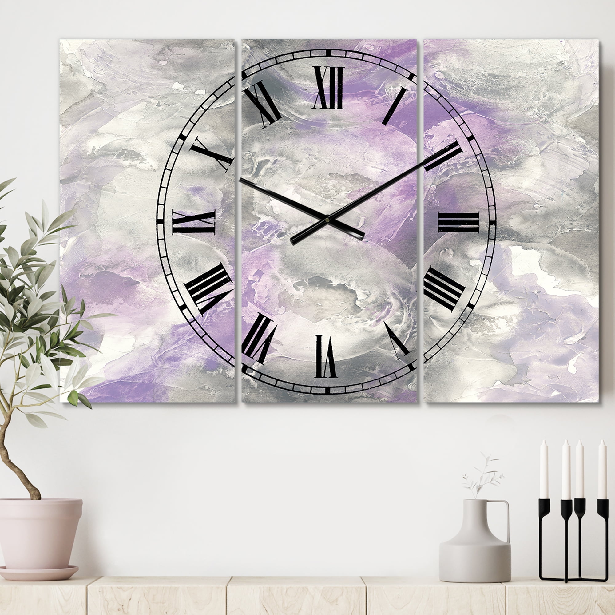 Designart 'Watercolor Minimal Purple Tones III' Farmhouse wall clock