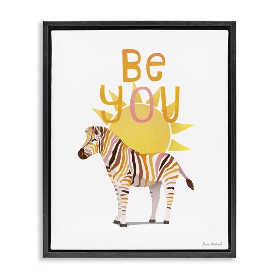 Stupell Industries Eclectic Be You Inspiring Sunshine Fun Zebra Stripes Black Floating Frame Canvas Art, 17 x 21, by Diane Neukirch