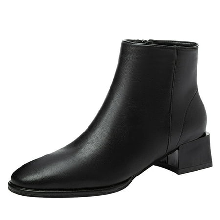 

Black Boots for Women Fashion Women Artificial Leather Solid Color Autumn Thick Sole Square Heels Zipper Short Booties Round Toe Shoes Ankle Boots for Women PU Black
