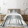 thumbnail image 3 of Ambesonne Forest Quilted Bedspread Set 2 Pcs, Sketch Style Line Art, Twin Size, Black Grey White, 3 of 6