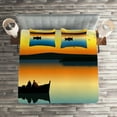 thumbnail image 2 of Ambesonne Nature Quilted Coverlet 3 Pcs, Sunset at Lake Fishing, Queen Size, Orange Blue, 2 of 2