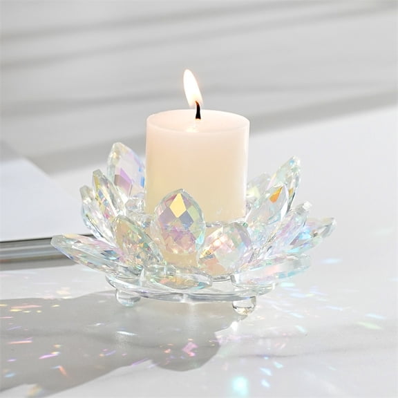 1pcs Crystal Lotus Flower Tealight Candle Holders/Glass Tea Light Candlestick Decor Decoration for Christmas Home Wedding Party,Color Plated