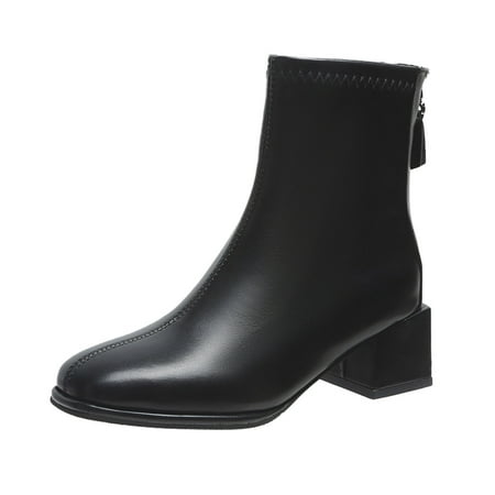 

Christmas Gifts VEKDONE Women s Shoes Popularity Fashion Solid Color British Style Thick Heel Low Barrel Zipper Hasp Boots