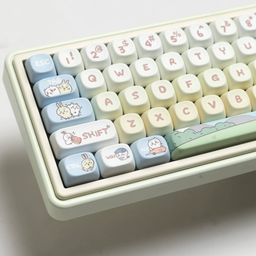 New Cute Rabbit Usagi Chiikawa Theme Keyboard Replacement Keycaps, White Hachiware Full-size 145-Key Standard Keycaps, Mechanical Keyboard Decorative Accessories
