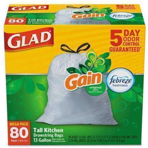 Clorox Trash Bags Odor Control Fresh Scent Drawstring - 80 Count, 13 g Bag, White