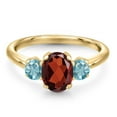 thumbnail image 3 of Gem Stone King 2.50 Ct Oval Red Garnet Blue Zircon 18K Yellow Gold Plated Silver Ring, 3 of 6