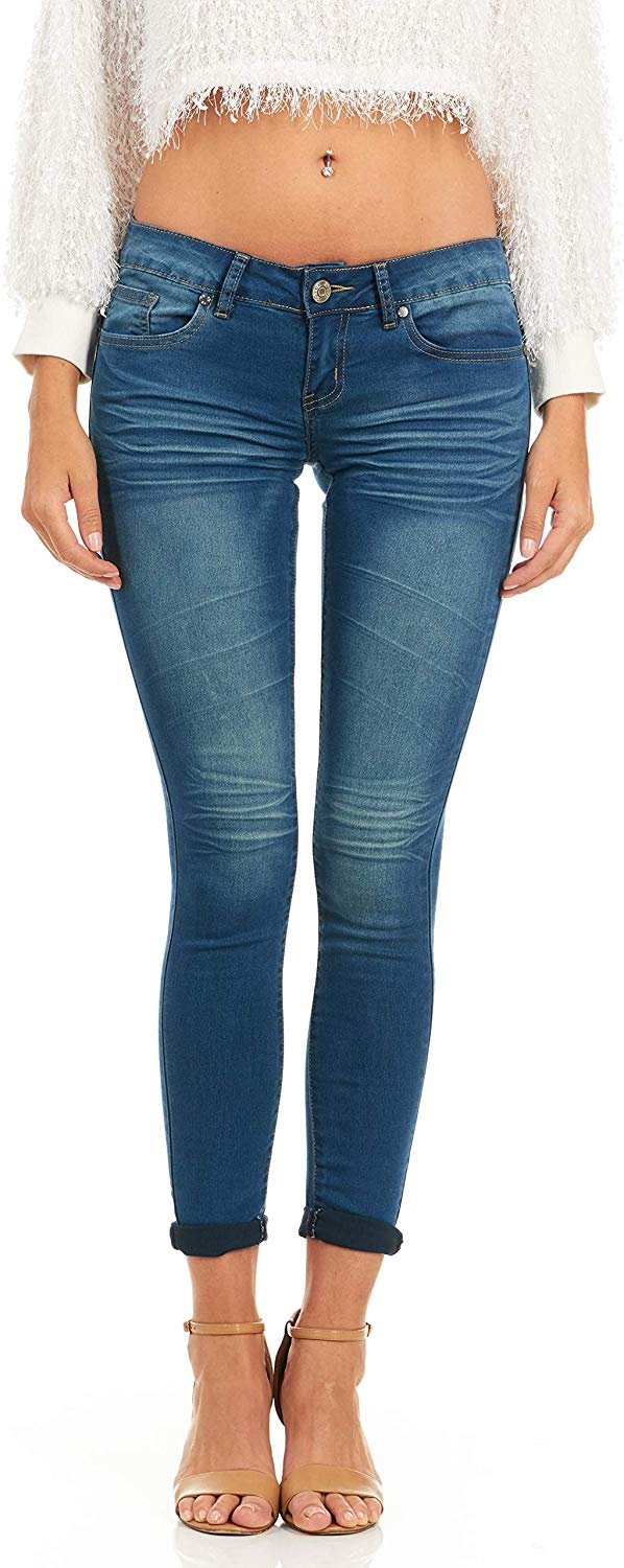 Cover Girl Basic Cuffed Skinny Jeans for Women Juniors Stretchy Denim Size 1 Dark Blue - image 1 of 7