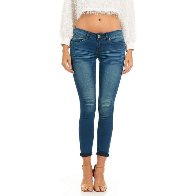 Cover Girl Basic Cuffed Skinny Jeans for Women Juniors Stretchy Denim Size 1 Dark Blue