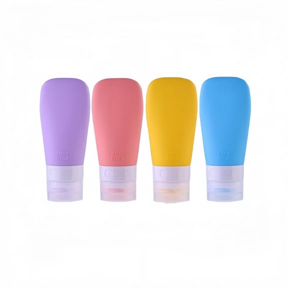 Portable Silicone Travel Bottles Set in Blue Pink Yellow Purple Leak-Proof Containers