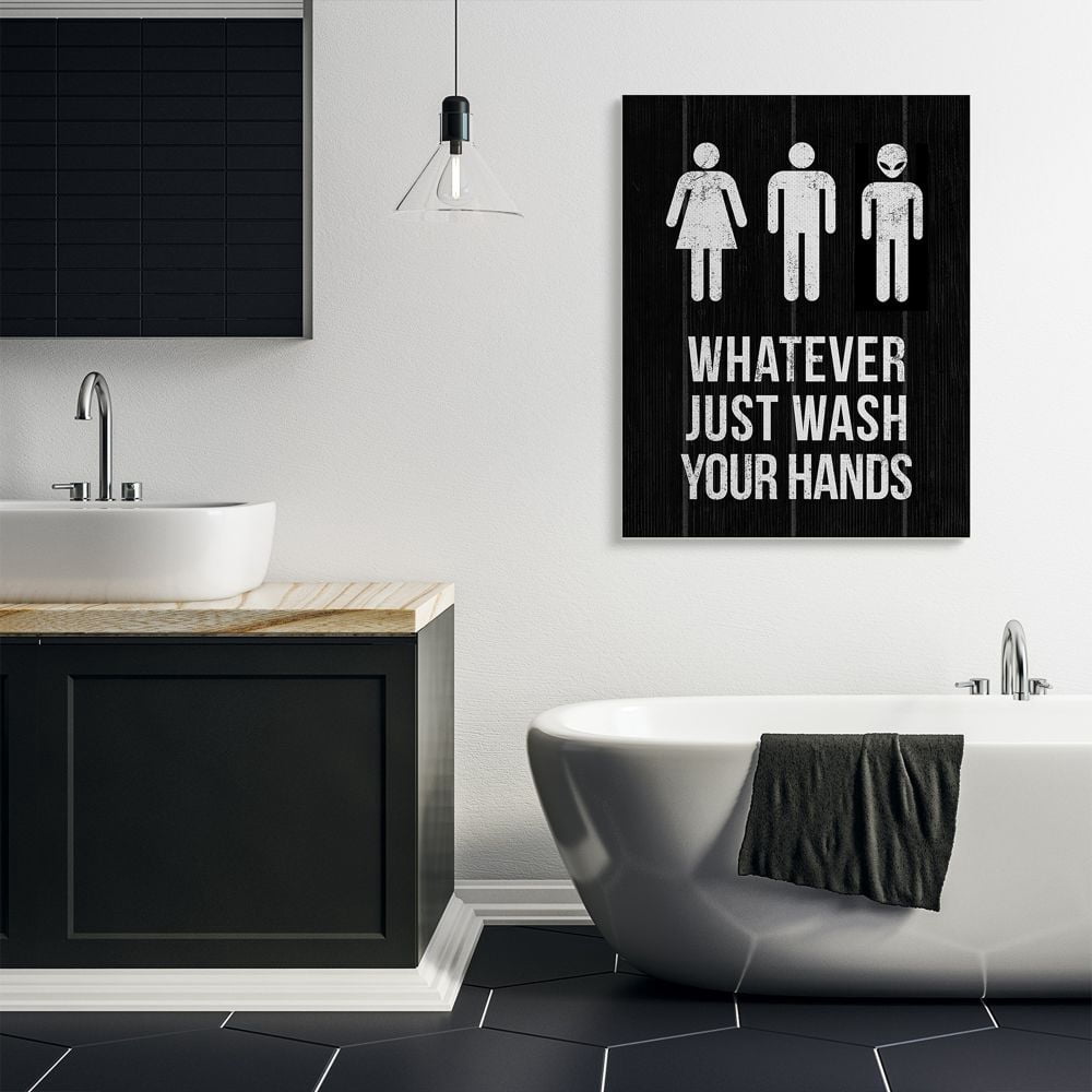 Stupell Industries Just Wash Your Hands Outer Space Bathroom Sign Designed by Daphne Polselli
