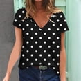 thumbnail image 2 of ZHOGXU Women's T Shirt Polka Dot Printed V Neck Short Sleeve Loose Fit Lightweight Comfortable Breathable Tee Top For Daily Wear ,Black,L, 2 of 5