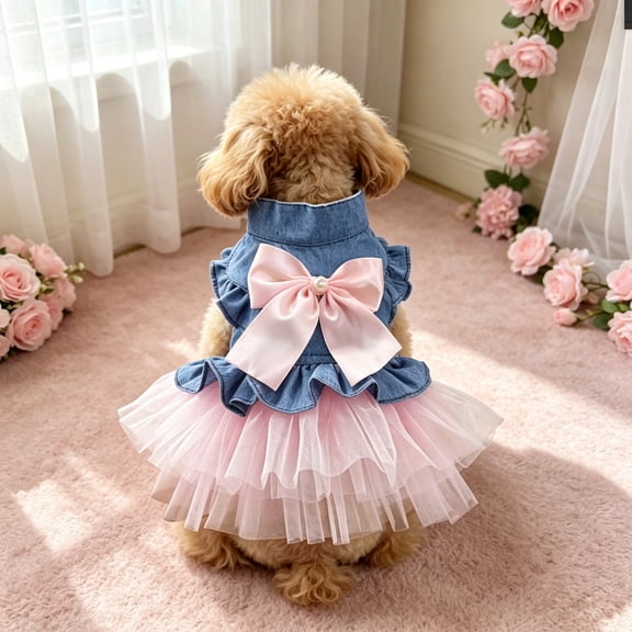 Guodhu Dog Pet Suspender Dress Cute Puppy Cat Clothing Pink M for 5-7 lbs Small Dogs Cats Outfit Pet Apparel(Pink)
