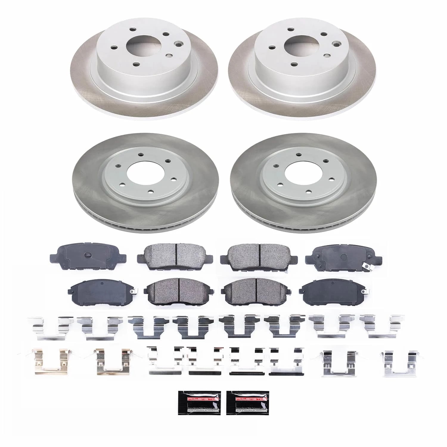 PowerStop Front and Rear Semi-Coated Rotor and Low-Dust Ceramic Brake Pad Kit SC242