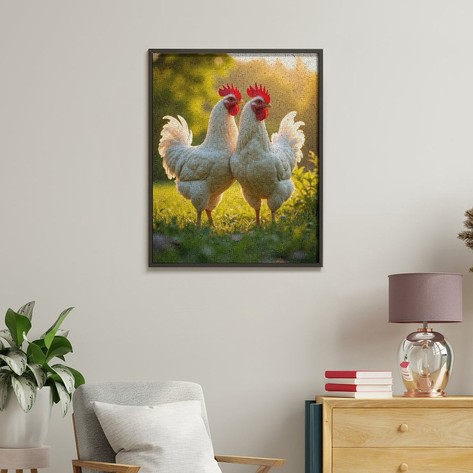 Paint By Numbers Kit for Adults Beginner - White Chickens In Sunlit Meadow DIY Canvas Painting Kits for Adults, Frameless Paint By Number for Adults for Home Wall Decor 16x20 Inch