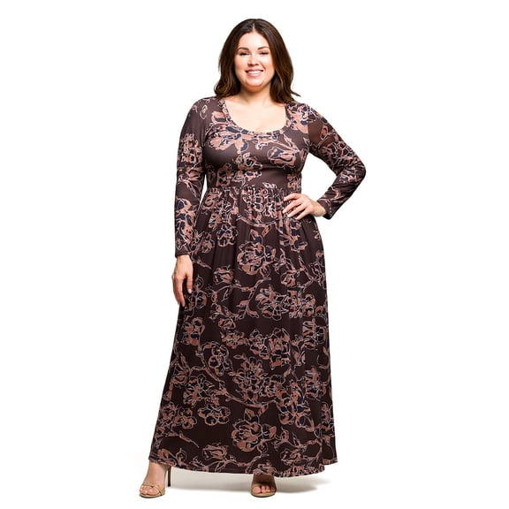 Plus Size Floral Empire Waist Pleated Maxi Dress