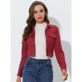 thumbnail image 3 of INSPIRE CHIC Women's Casual Faux Suede Notched Collar Button Up Cropped Jacket with Pockets Red M, 3 of 5