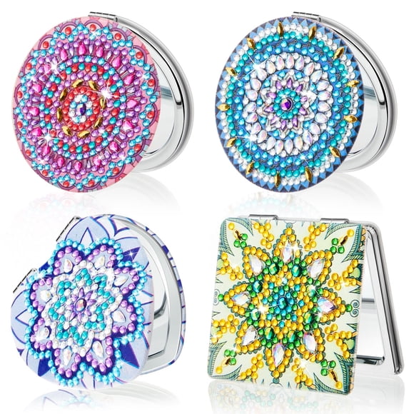 Espejo compacto Marsui con pintura de diamantes, juego de 4 para mujer