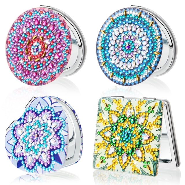 Espejo compacto Marsui con pintura de diamantes, juego de 4 para mujer