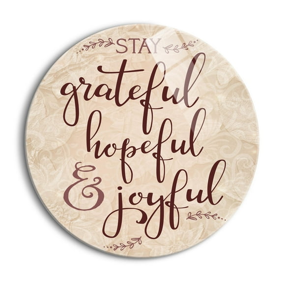 Grateful Hopeful Joyful Cream Swirl 24 inch Glass Round Wall Hanging Sign
