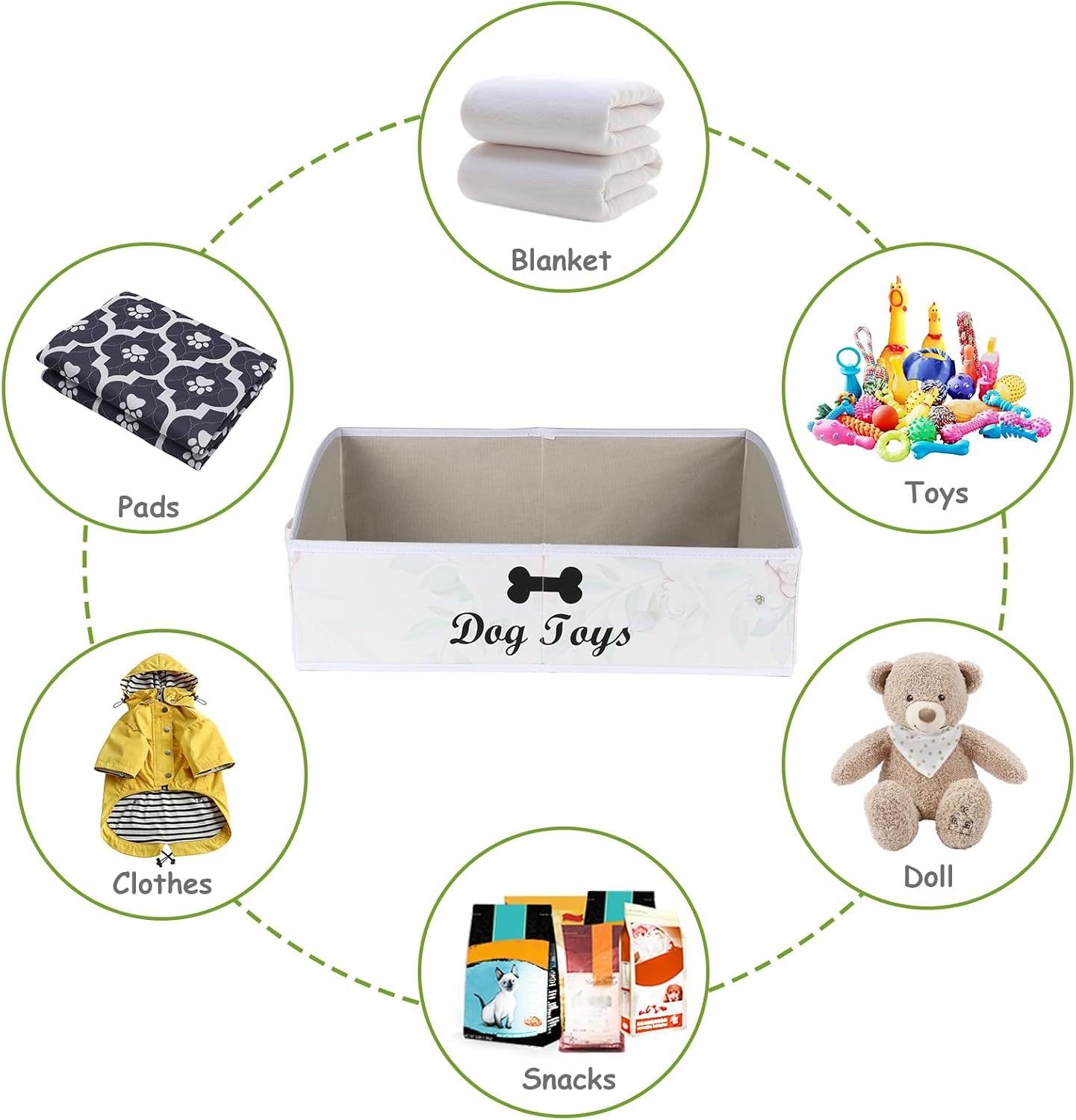 Brabtod 2-Pack Collapsible Dog Toy Basket with Handle, Fabric Trapezoid Storage for Pet Toys Blankets & Accessories, Gray & Beige Set