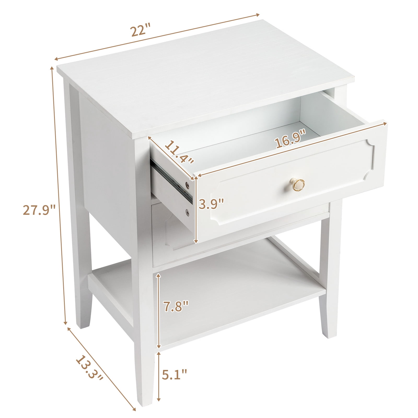 Ktaxon Solid Wood Nightstand, Side Table Night Table, White