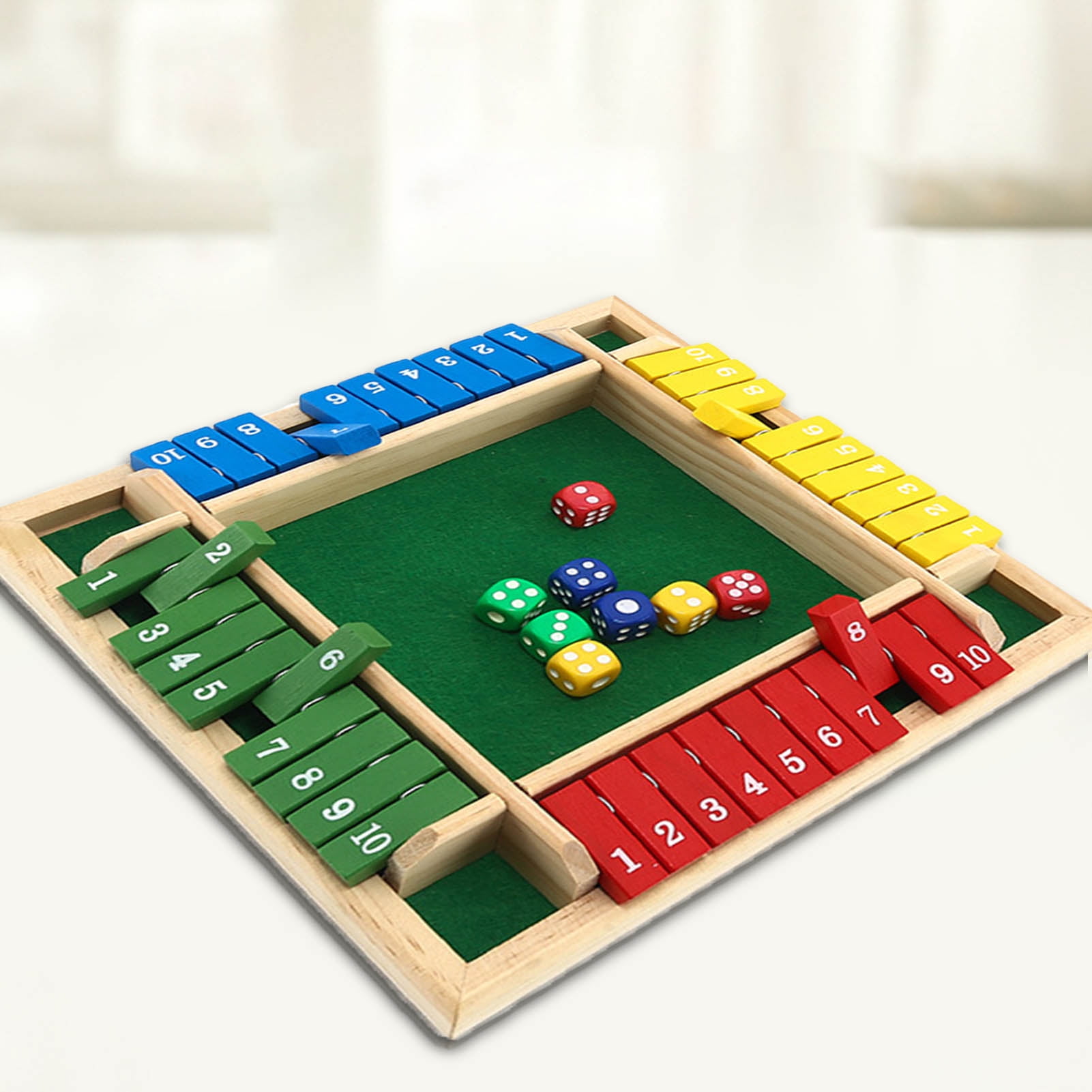 Happy Date Shut The Box Dice Game Wooden (24 Players) for Kids & Adults [4 Sided Large Wooden