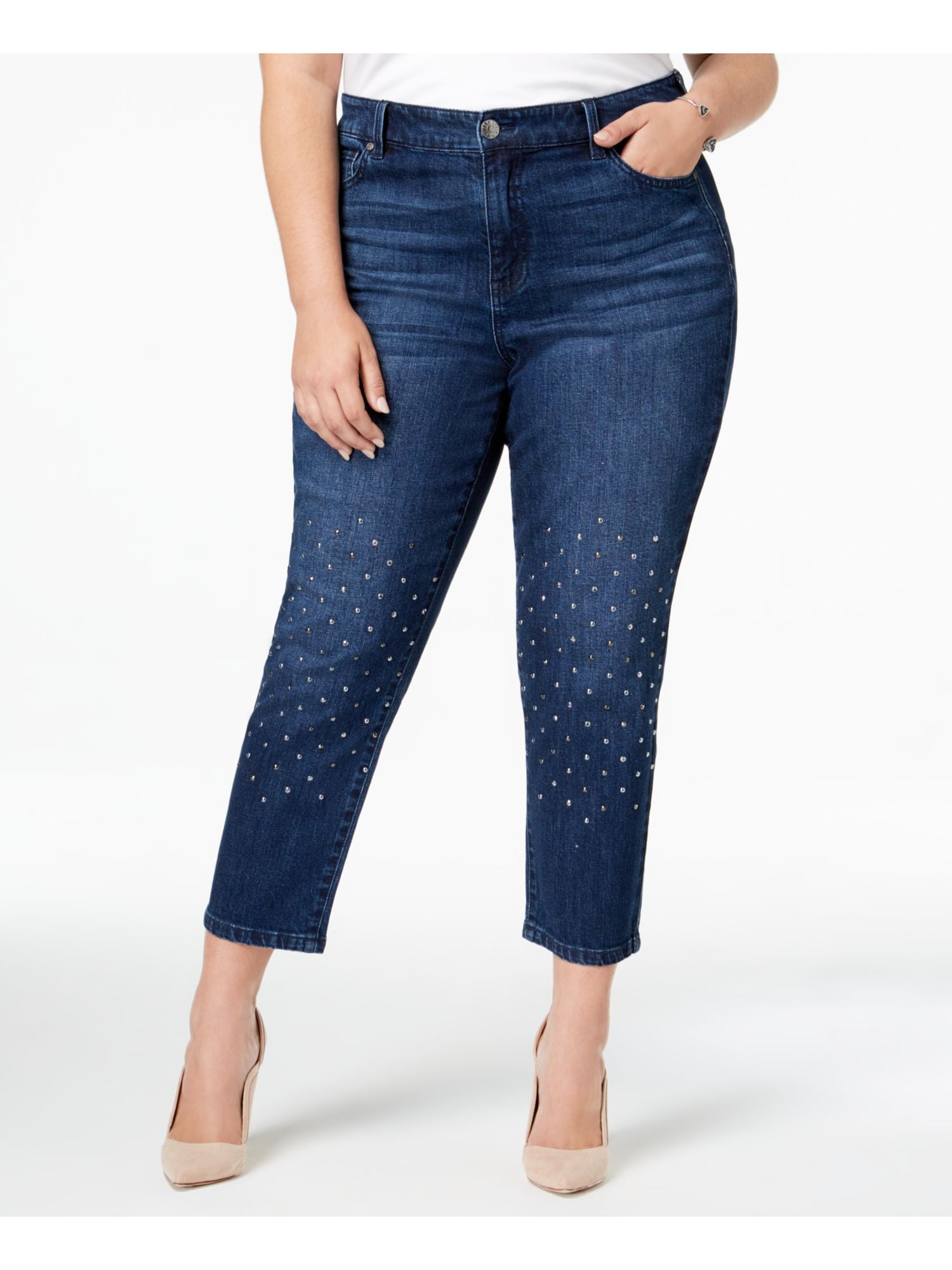 Celebrity Pink - CELEBRITY PINK Womens Navy Studded Cropped Skinny Jeans Size 20W - Walmart.com 