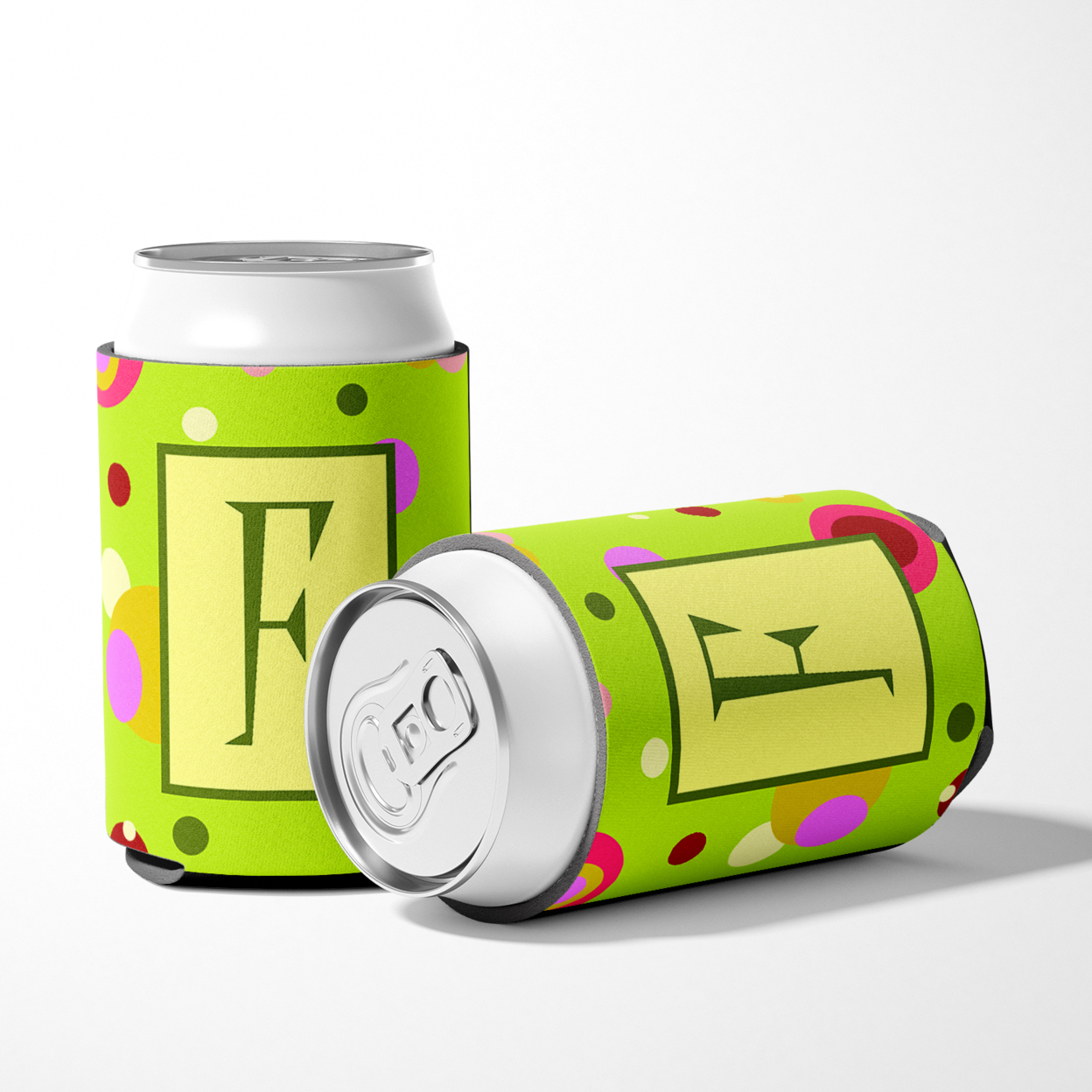 Letter F Monogram - Lime Green Can or Bottle Hugger