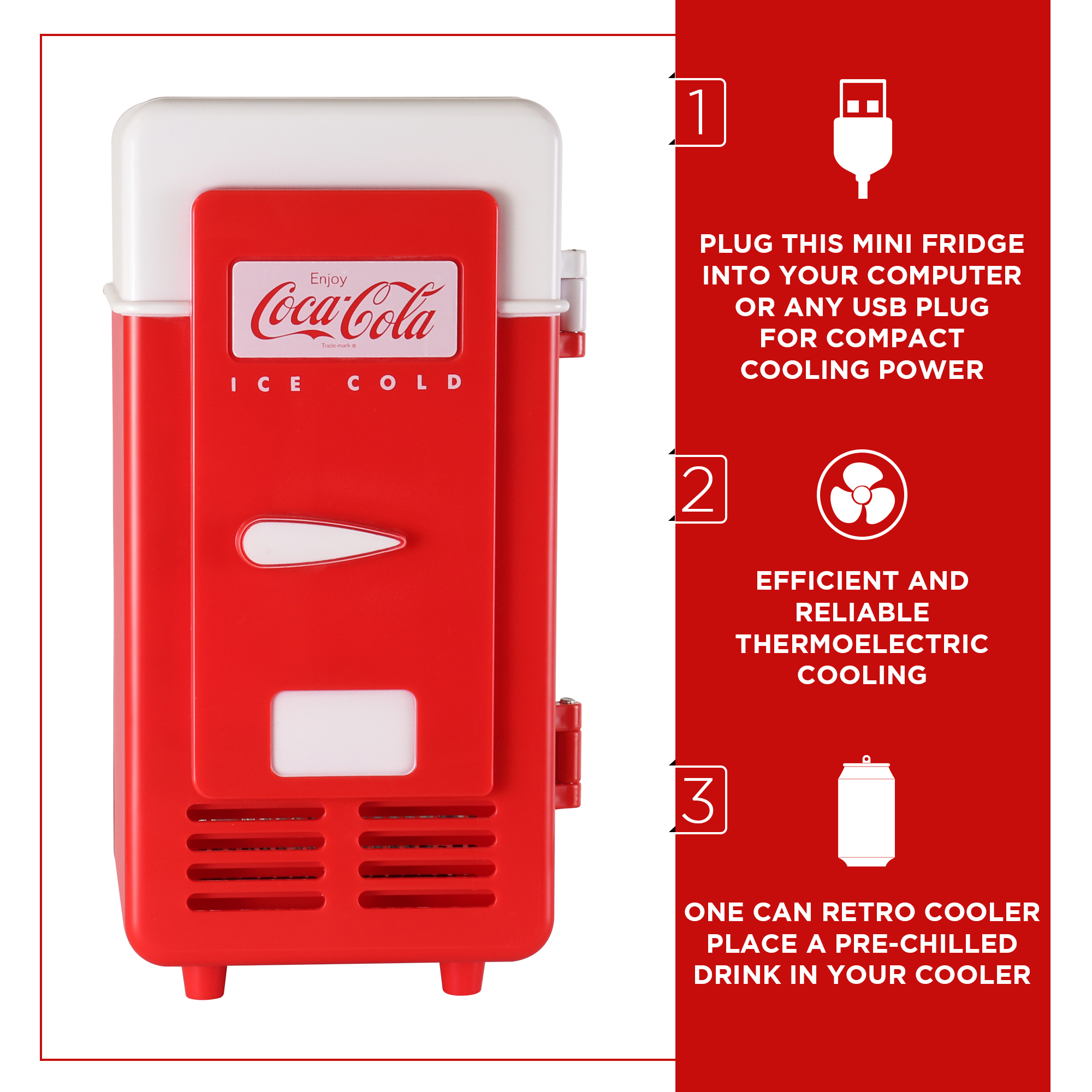 Coca-Cola Single Can Cooler, Red, USB Powered Retro One Can Mini Fridge, Thermoelectric Cooler for Desk, Home, Office, Dorm, Unique Gift for Students or Office Workers - image 4 of 5