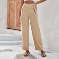 thumbnail image 3 of Pantalones Pantalones Rectos Con Cordones Pantalones De Pierna Ancha Pantalones Sueltos Color Sólido Simple Cgtredaw Beige T M para Mujer, 3 of 6