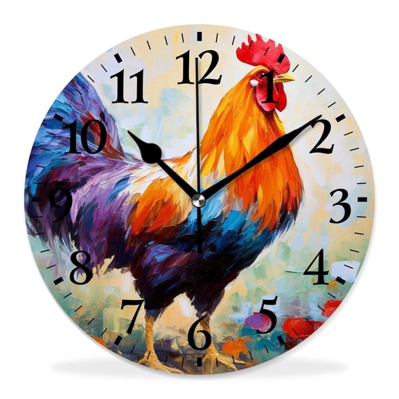 10 Inch Wall Clock Battery Operated Silent Clock Decorative for Office, Kitchen, Outdoor, Living RoomColorful Rooster Beautiful