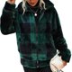 thumbnail image 1 of Mujeres chaqueta de lana cremallera cierre soporte collar clásico moda Plaid patrón Mediados de longitud doble cara abrigo de lana verde XL, 1 of 6
