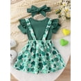 thumbnail image 4 of Newborn Baby Girl St Patricks Day Outfit Romper Tops Four Leaf Clover Suspender Skirt Overall Dress Headband 3Pcs Clothes Set, 4 of 9