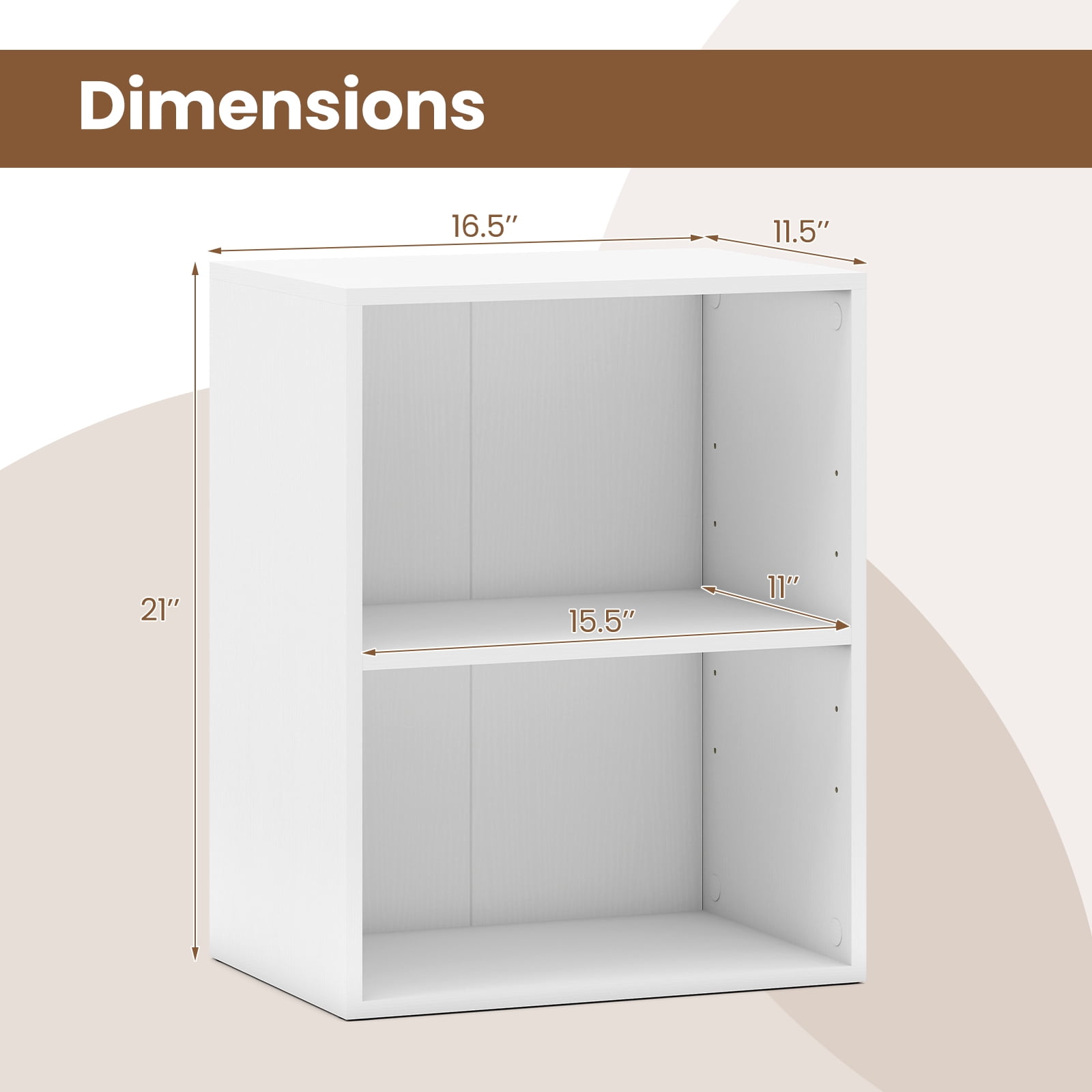 Gymax 2-Cube Bookcase w/ 5-Position Adjustable Shelf Anti-Toppling Kits for Study White