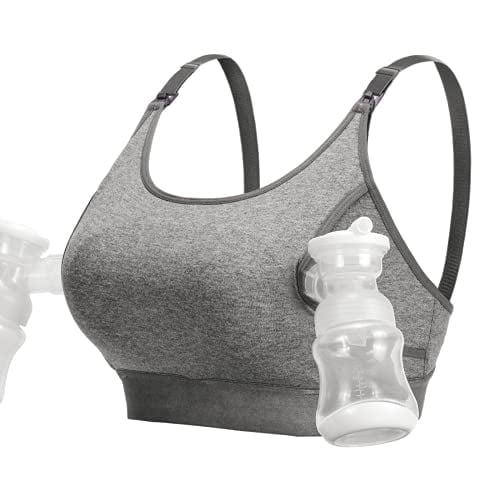 Momcozy Maternity Nursing Bra, Hands Free Pumping Bra, Maternity Breastfeeding Bras Suitable for Breastfeeding-Pumps, Gray X-Large
