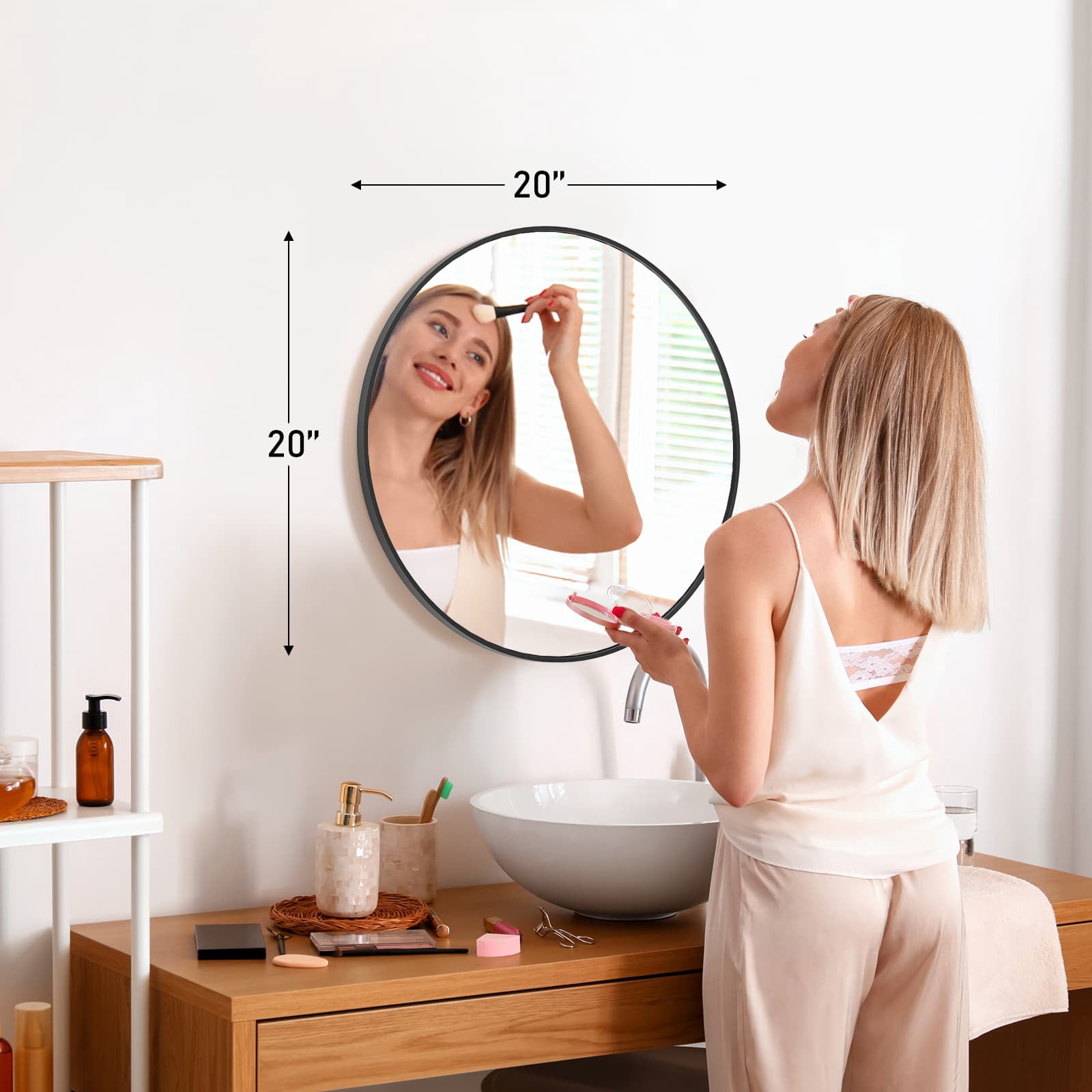MAYEERTY 20in Black Round Wall Mirror Bathroom Mirrors, Circle Vanity Mirror