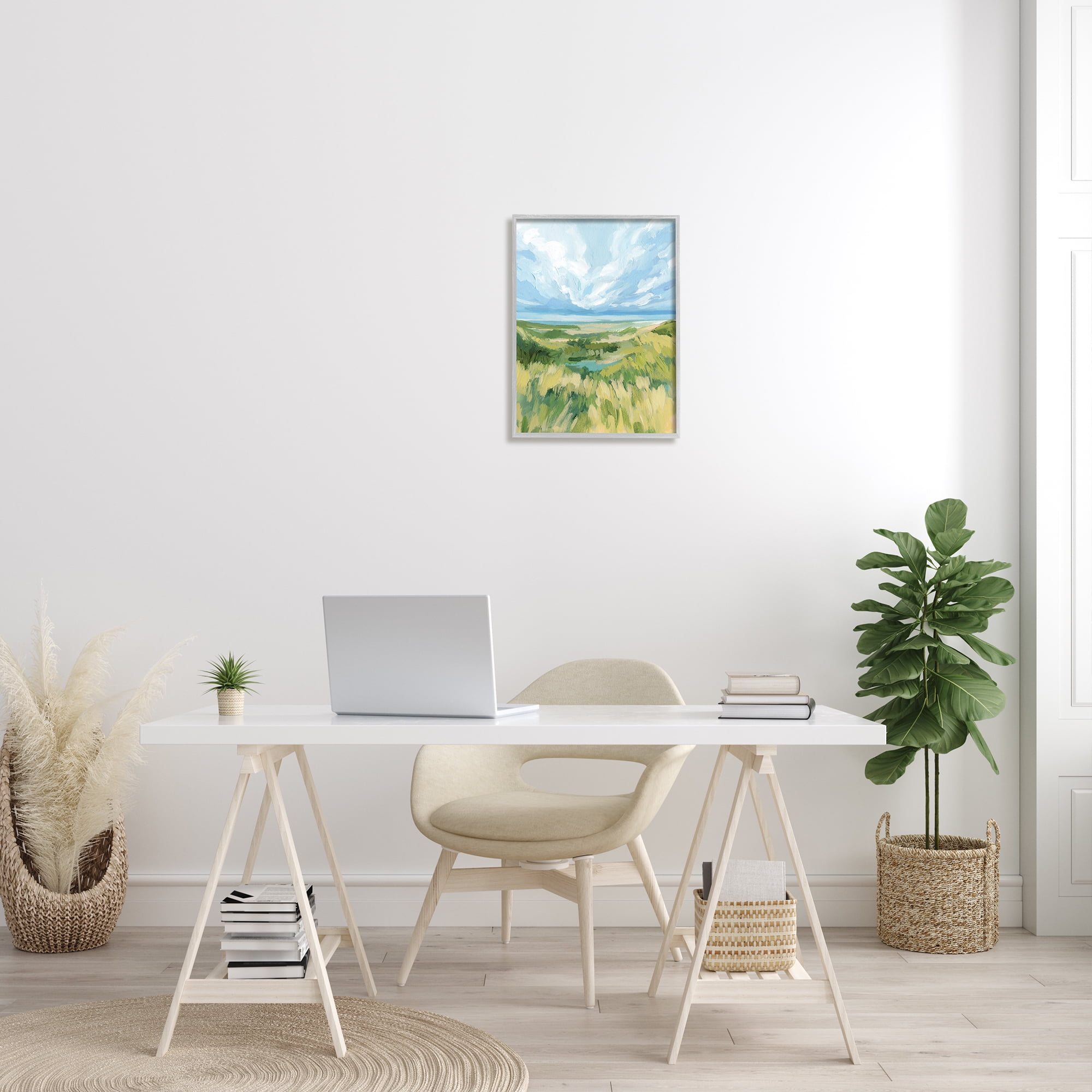 Stupell Coastal Grassy Dunes Landscape Landscape Painting Gray Framed Art Print Wall Art