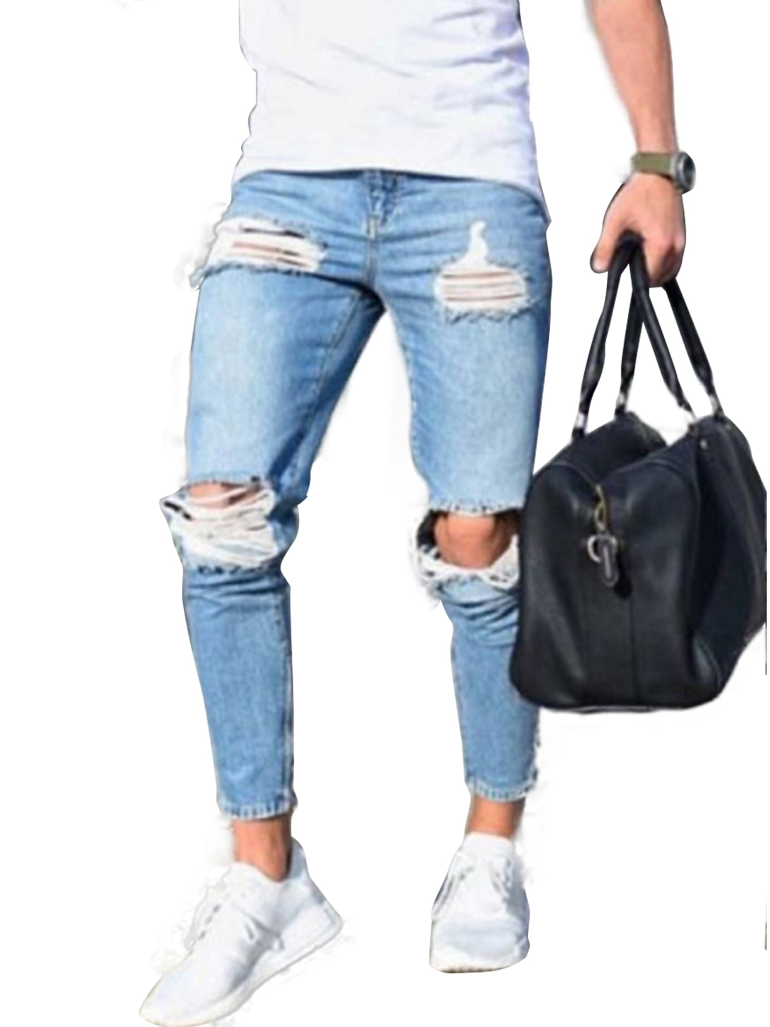 distressed patched jeans mens