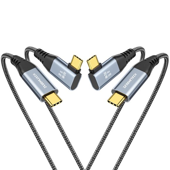 Zeroneteck Cable Usb C A Usb C (Paquete De 2 De 6.6 Pies) Cable De Monitor Usb C 4K Ángulo Recto Uhd Usb Tipo C Salida De Video 20 Gbps 100 W Carga Rápida Para Macbook Dell Lg Hp Kyy Arzopa Forhelp