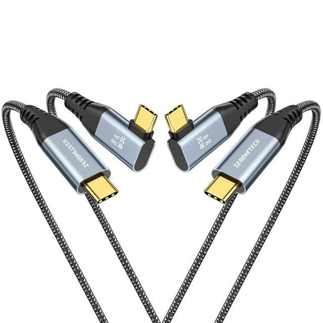 Zeroneteck Cable Usb C A Usb C (Paquete De 2 De 6.6 Pies) Cable De Monitor Usb C 4K Ángulo Recto Uhd Usb Tipo C Salida De Video 20 Gbps 100 W Carga Rápida Para Macbook Dell Lg Hp Kyy Arzopa Forhelp