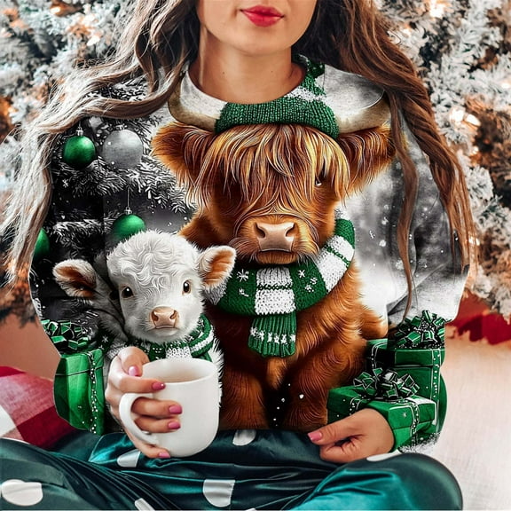 Fall Fashion Must Haves Womens Long Sleeve Holiday Round Neck Christmas Fall Shirts Pullover Sweatshirt Tops My Items