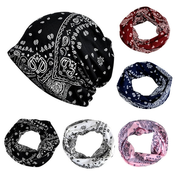 Unisex Printed Slouchy Knit Hat Scarf Dual Purpose Ear Protection Beanie