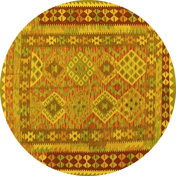 Ahgly Company Machine Washable Indoor Round Southwestern Yellow Country Area Rugs, 3' Round