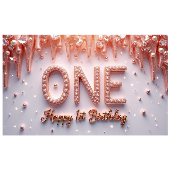 Glitter Design Happy Birthday Banner Pink Theme First Birthday ONE Banner for Kids Party Indoor Decoration Photo Shoot