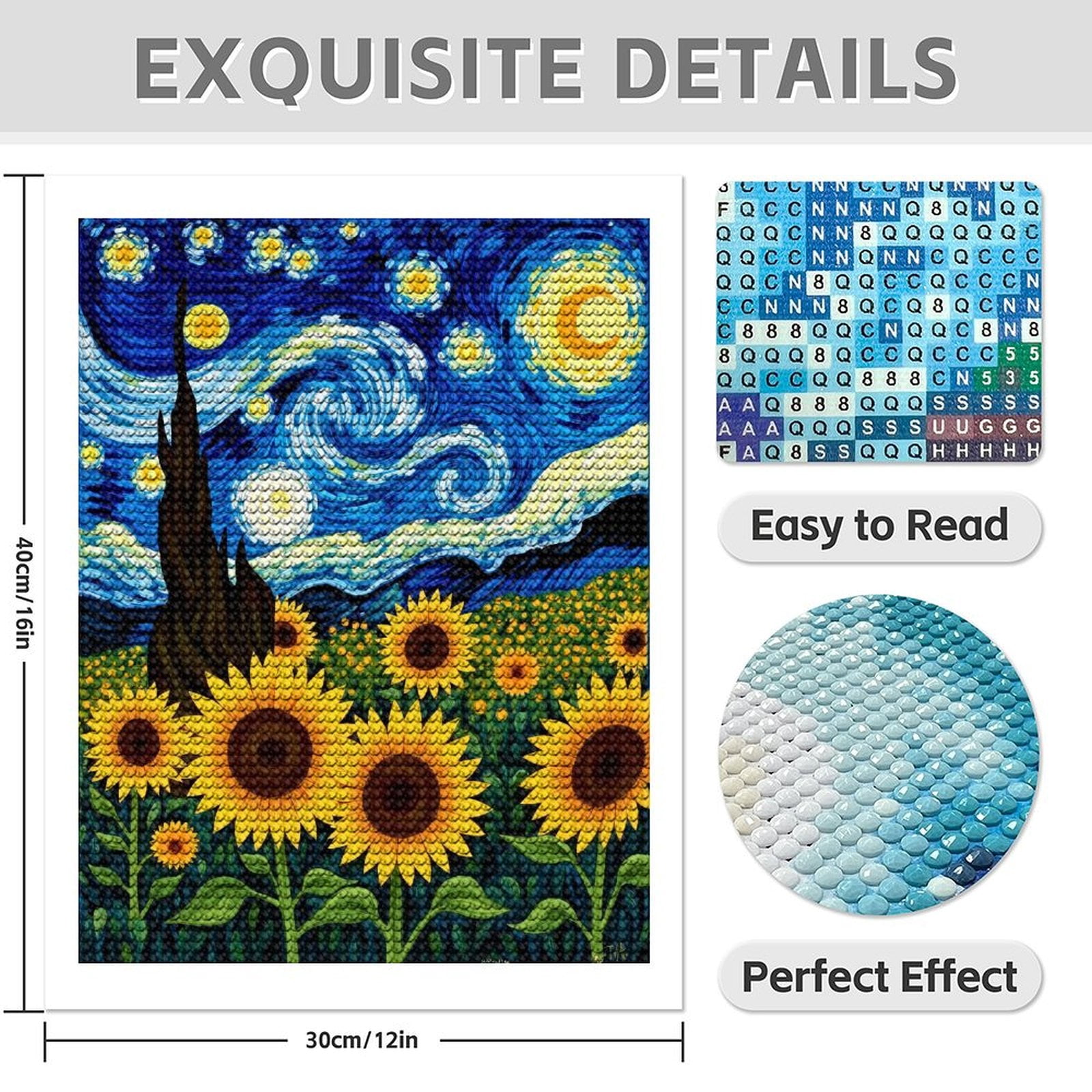 Diamond Art Kits for Adults - 5d Starry Night Sunflower Field Diamond Painting for Adults, Diamond Art for Adults Beginners, Diamond Painting Kits for Adults for Home Wall Decor