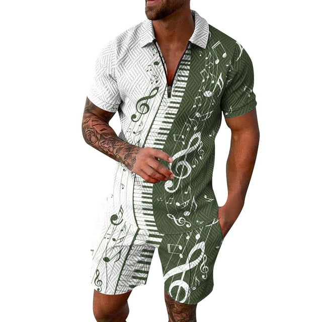 PEASKJP Outfits for Men Short Sleeve T-Shirt and Drawstring Shorts Set,AG M
