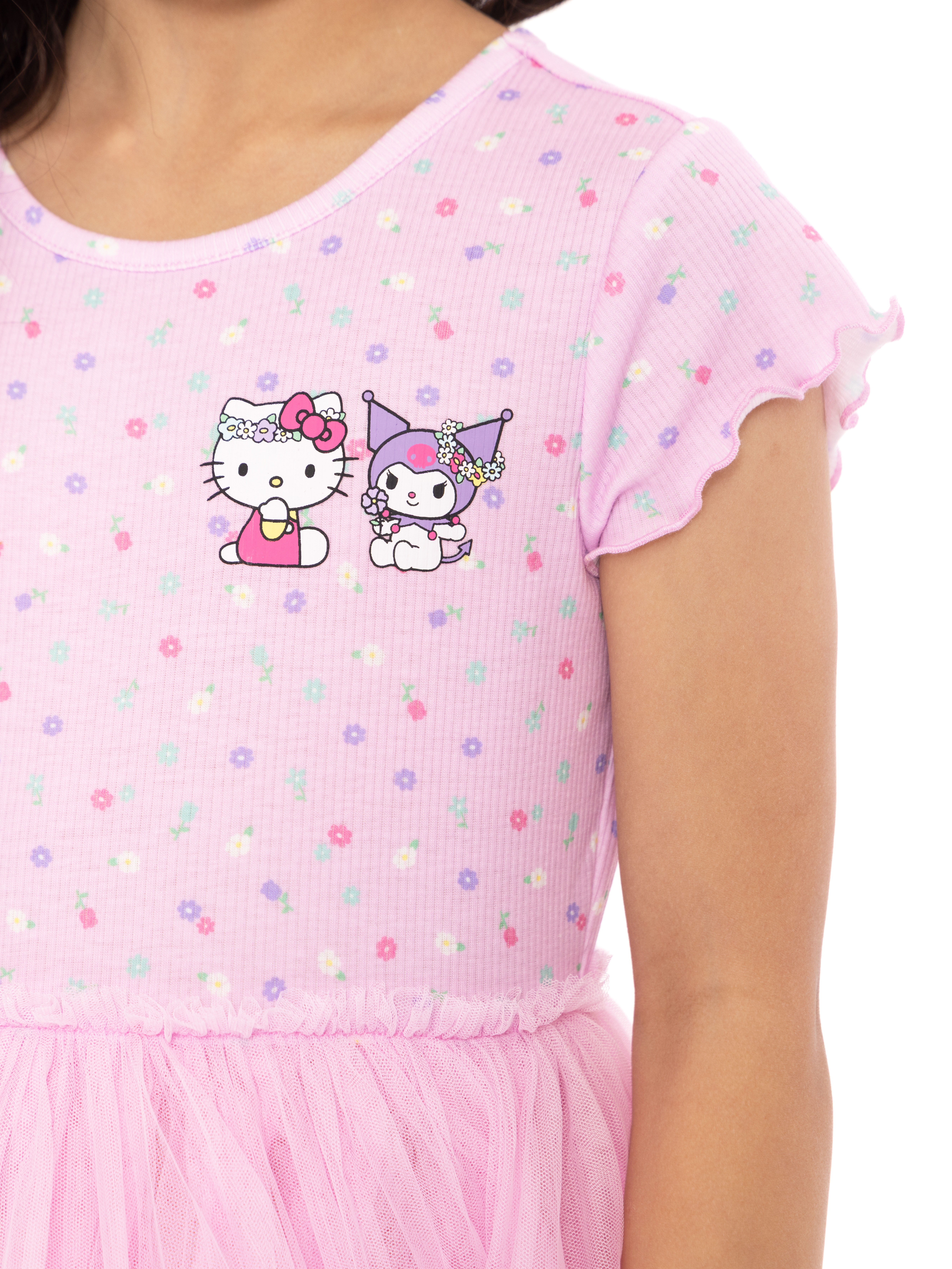 Hello Kitty Girls' Graphic Tutu Dress with Short Sleeves, Sizes 4-12