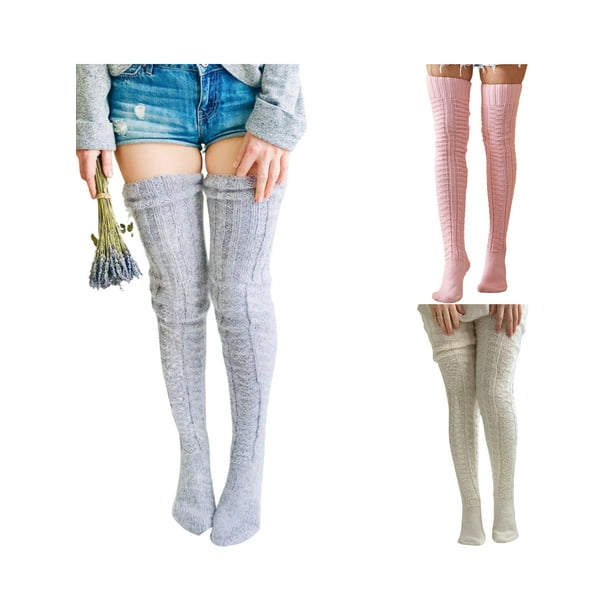 Womens Cable Knit Over the Knit Boot Socks Plus Size Thigh High Socks Extra  Long Winter Leg Warmers Socks 